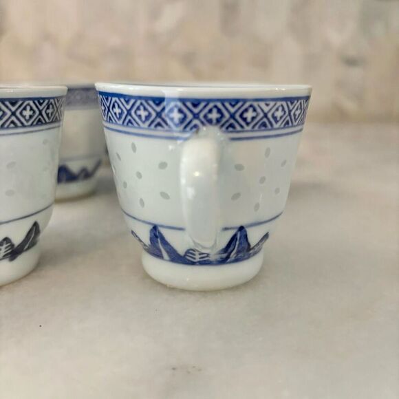 Vintage Chinese Tea Set Blue White Rice Porcelain MINT - Picture 8 of 13